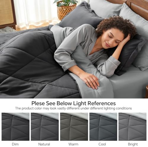BEDELITE Full Comforter Set 7 Pieces, Charcoal Black Bed in A Bag