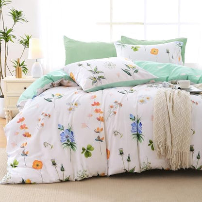 MUXHOMO Multi Flower Bed in a Bag Queen 7 Pieces, Queen Comforter Set Reversible Botanical Flowers Design, Ultra Soft & Breathable Bedding Sets with Comforter, Sheets, Pillowcases & Shams