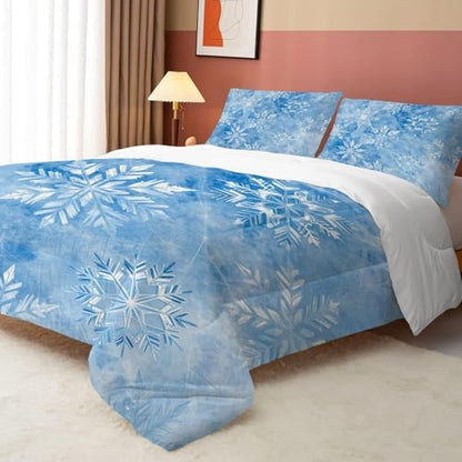 Blue Snowflake Bedding King Ice Crystal Comforter for Girls