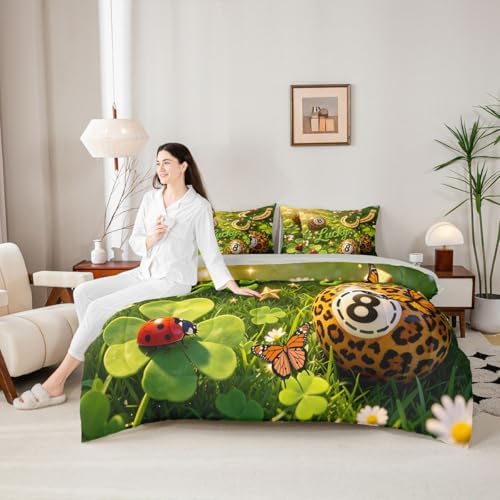 Y2K Lucky 8 Ball 7 Piece Comforter Set Twin Girly Fashion Leopard Bedding Set For Girls Room Decor,Preppy Cheetah Print Bed In A Bag With Sheets For Kids Teen Adults,Trendy Aesthetic Y2K Style Bed Set