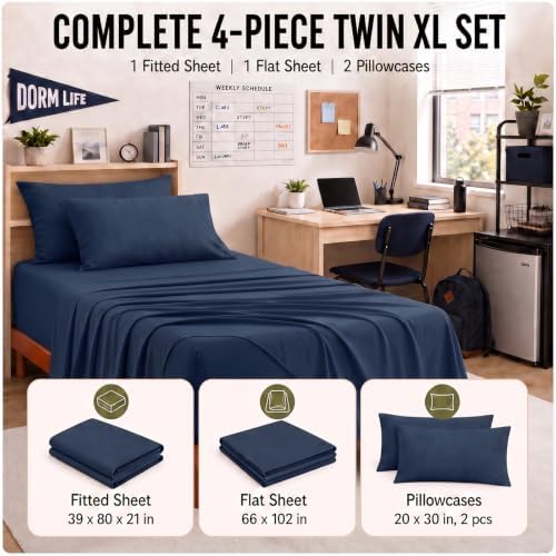 CozyLux Twin XL Sheet Set 4-Piece, 21-Inch Deep Pocket, Soft Brushed Feel