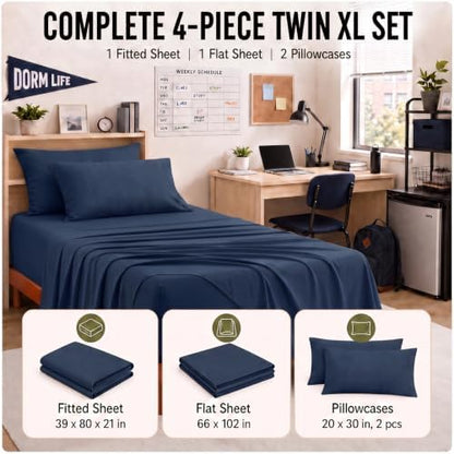 CozyLux Twin XL Sheet Set 4-Piece, 21-Inch Deep Pocket, Soft Brushed Feel
