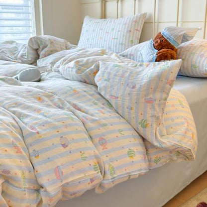 VM VOUGEMARKET Kids Fish Duvet Cover Set Twin,Blue Striped