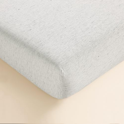 Sijo Stone Washed Organic French Linen Bed Sheet Set, GOTS Certified Organic, Best Cooling Linen Sheet Award by Sleep Foundation, 3 Piece - 2 Pillowcases and 1 Fitted Sheet (Pinstripe, Cal King)