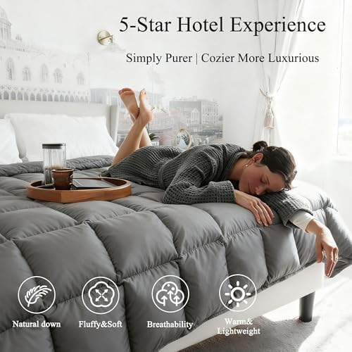 Feather Down Fiber Comforter Twin Size,Premium Ultra-Soft Breathable Comforter High Fill Power Grey Duvet Insert,All Season Hotel Luxury Bedding Comforters