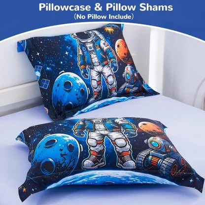 Viviland Kids Bedding Set Full Size Comforter Sets, Bed in Interstellar Astronaut Cover Set for Children