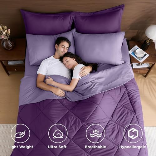 HEVUMYI 5-Piece Twin Comforter Set, Purple & Light Purple Bed in a Bag