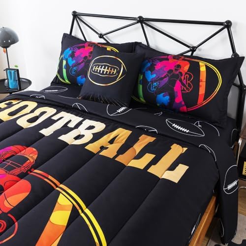 ADASMILE A & S 6 Piece Sports Bedding Twin for Boys Football Comforter Set