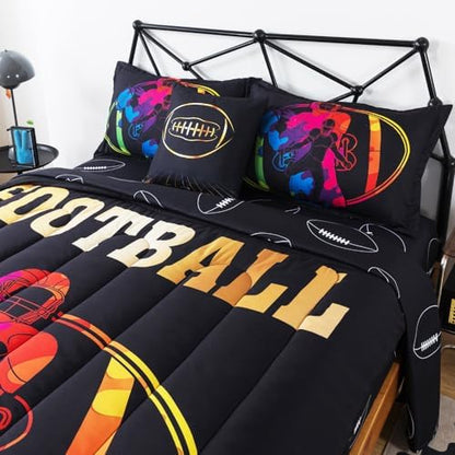 ADASMILE A & S 6 Piece Sports Bedding Twin for Boys Football Comforter Set