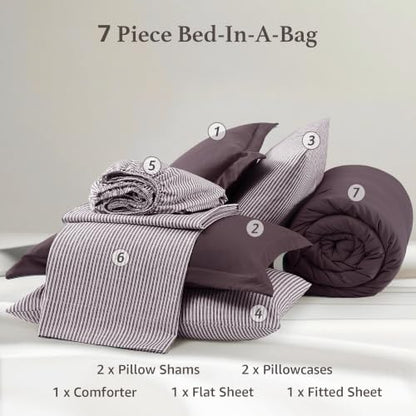 Monbix Queen Comforter Set-7 Pieces Soft Bed in a Bag Queen Bedding Sets