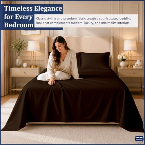 Cottingon 4 PC Cal King Sheets Fits 16" Deep, Egyptian Cotton, Chocolate