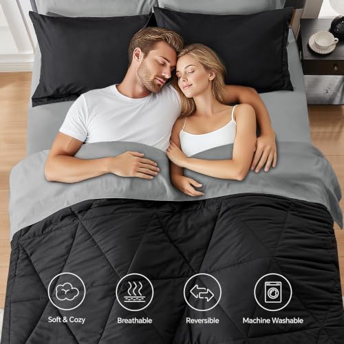 BEDELITE King Comforter Set 7 Pieces, Reversible Black Bed in A Bag