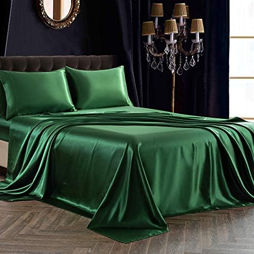 SiinvdaBZX 4Pcs Satin Sheet Set Full Size 15-Inch Deep Pocket Emerald Green