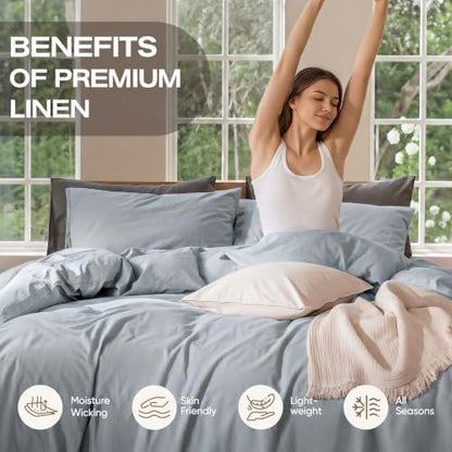 100% Pure Linen Blend 4 Piece Sheet Set, Cooling and Breathable Flax Bed Sheets for Hot Sleepers, All Season Comfort, Anti-Tear and Durable Bedding, 18 Inch Deep Pocket(Cornflower Blue,Queen)