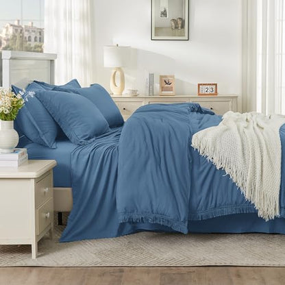 Andency King Comforter Set, 7 Pieces Sea Blue Bedding