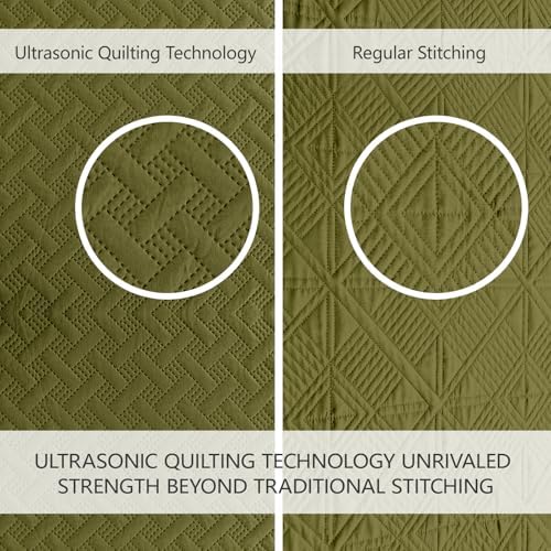 FLYMME Quilts King Size,Lightweight Olive Green Bedspreads,Basket Weave Pattern,Ultra Soft Microfiber Bed Coverlet 3 Pieces for All-Seasons (1 Quilt,2 Shams)