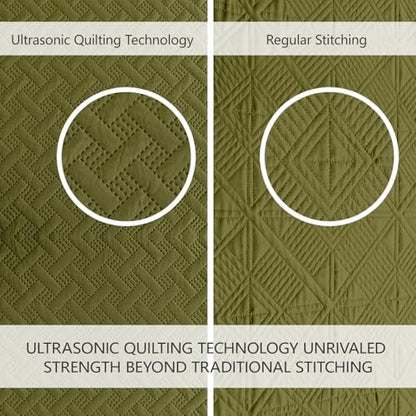 FLYMME Quilts King Size,Lightweight Olive Green Bedspreads,Basket Weave Pattern,Ultra Soft Microfiber Bed Coverlet 3 Pieces for All-Seasons (1 Quilt,2 Shams)