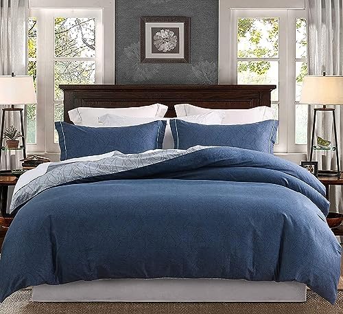 SLEEPBELLA Comforter Twin Size, 600 Thread Count Cotton Navy & Grey Leaves Reveisible Comforter Sets, Down Alternative Bedding Set 2Pcs(Twin, Navy&Blue Leaves)