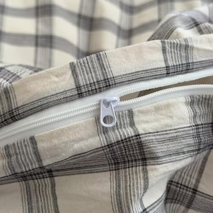 Mucalis Grey Gingham Plaid Duvet Cover King 100% Washed Cotton White Checkered Duvet Cover Set Linen Like Vintage 3 Piece Grid Bedding with Zipper Closure Corner Ties,Durable,Easy Care