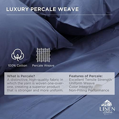 Linen Home 100% Cotton Percale Twin Size Fitted Sheet only, Dark Blue