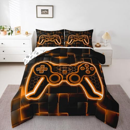 Feelyou Kids Gamer Comforter Set Twin Size Orange Black Bedding Set Boys