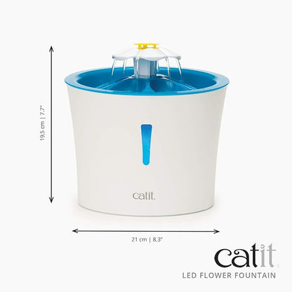 Catit LED Flower Fountain with Triple Action Filter, Cat Drinking Water Fountain, Blue, 3 L, 9.0 x 8.3 x 7.7 Inches(Pack of 6)