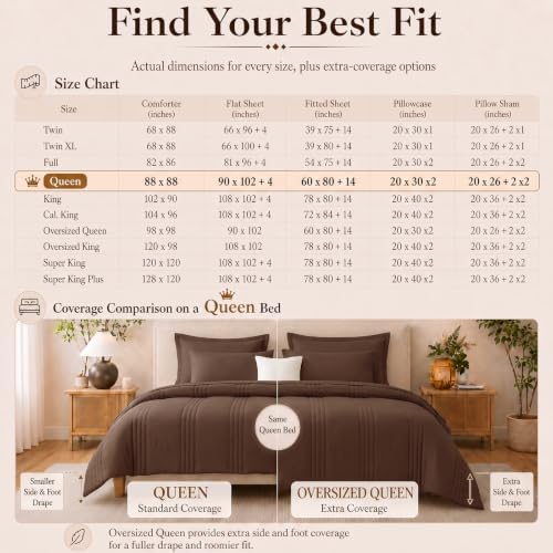 CozyLux Queen Comforter Set Brown - 7 Pieces Bed in a Bag