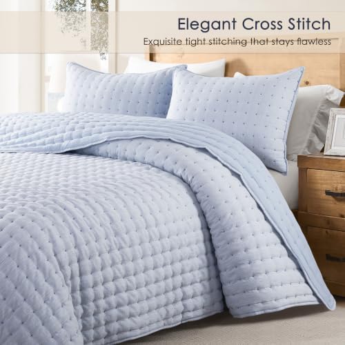 WDCOZY Cloud Soft Quilt Set, Oversized King Size, Chambray, 116x106 inches