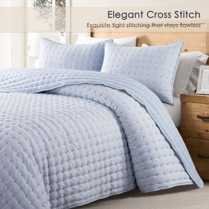 WDCOZY Cloud Soft Quilt Set, King Size, Chambray, 3 Pieces 104x90 inches
