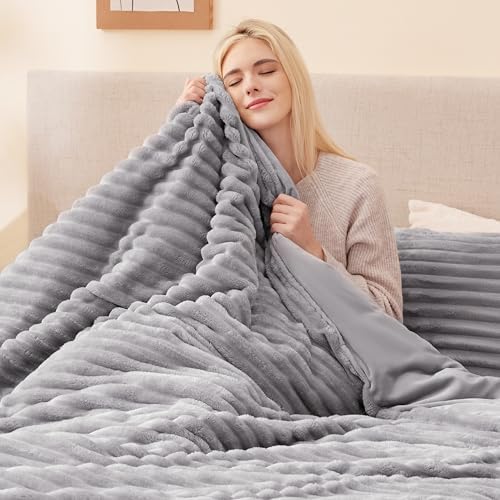 EXQ Home Fluffy Comforter Set Queen Size,3 Pieces Bed Set,Light Gray