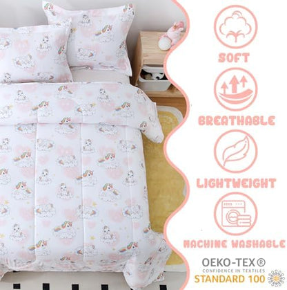 Yibeizi Kids Unicorn Full Bed Comforter Set Pink Heart Bedding