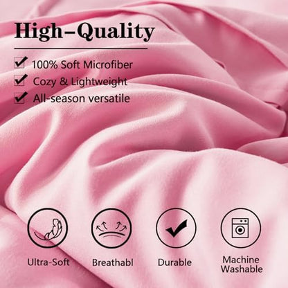 Yogeneg Queen Comforter Set 7 Piece Bed in a Bag,Grid Pinch Pleat Pink Bedding Set,Striped Textured Soft Microfiber Comforter with Sheet Set,All Season Complete Bed Set(Pink,Queen)