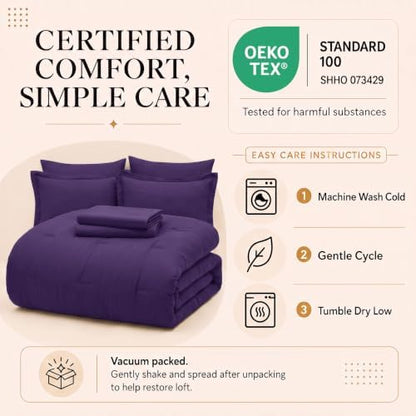 CozyLux Full Size Comforter Set Purple, 7 Pieces Bed in a Bag