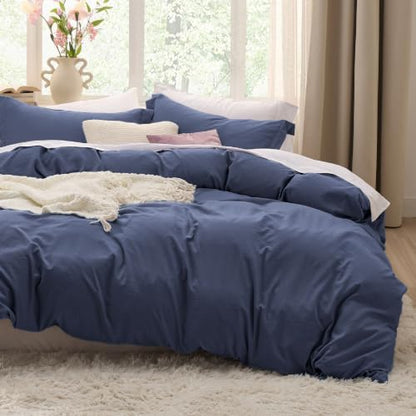 Bedsure Prewashed Cal King Duvet Cover, Cotton-Like Soft Bedding Set, Navy