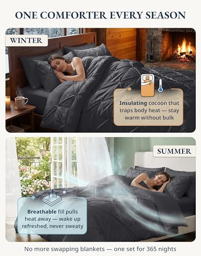LANE LINEN 5 Pc Twin Comforter Set, All Season Soft & Cozy Bedding - Grey