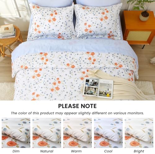 MUXHOMO Orange Blossom Bed in a Bag Queen 7 Pieces, Queen Comforter Set Reversible Botanical Flowers Design, Ultra Soft & Breathable Bedding Sets with Comforter, Sheets, Pillowcases & Shams