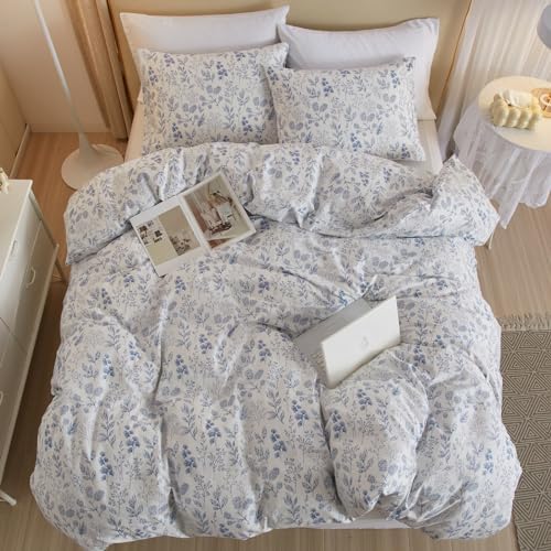 Vintage Flower Comforter Set King Blue Floral Bedding Comforter Cottagecore Flower Botanical Comforter Set Fluffy Soft Coquette Bedding King Size Lightweight Boho Floral Comforter with 2 Pillowcases