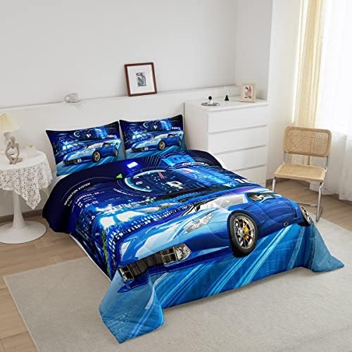 Feelyou Boys Sports Car Comforter Set for Kids - Extreme Sports Bedding Set with 1 Comforter and 1 Pillowcase, Twin Size, Blue