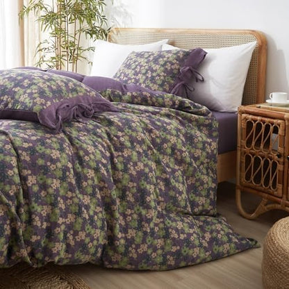 Jacquard Floral Duvet Cover Queen 90"X90" Purple Green Flower