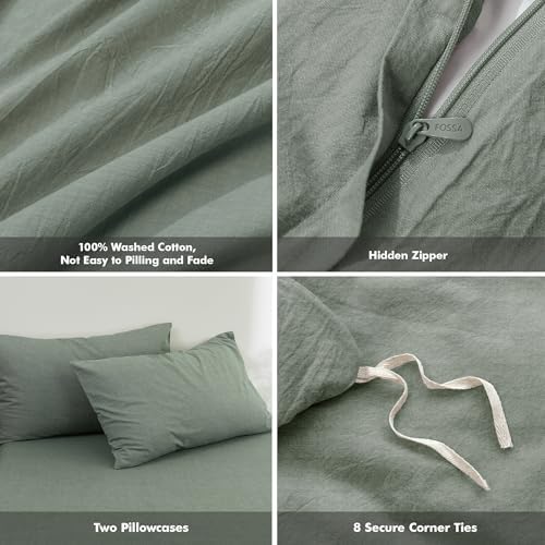 FOSSA Duvet Cover Set 100% Washed Cotton Linen Feel Queen