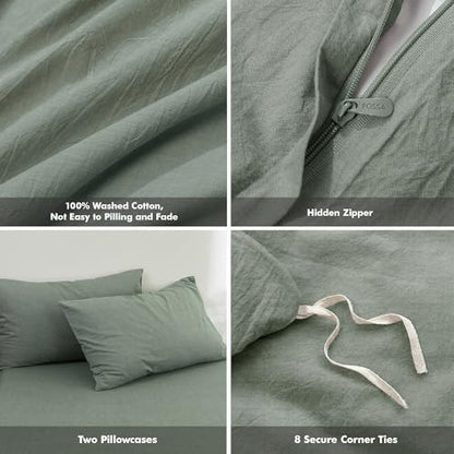 FOSSA Duvet Cover Set 100% Washed Cotton Linen Feel Queen