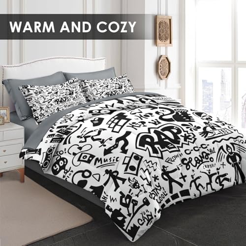 Pamnest Full Comforter Set with Sheets, 7 Pieces Rap Music Bedding