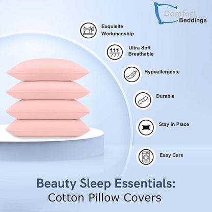Comfort Beddings King Pillowcases Set of 4 – 100% Organic Cotton, 600 Thread Count Sateen, Soft & Comfy Pillow Covers with Envelope Closure, Blush, King Size 20 x 40 Inches