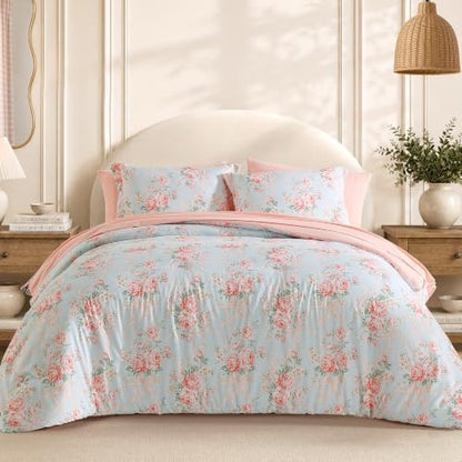 BLOOMHAVEN Twin XL Comforter Set-5 Pieces Blue Floral Bed in a Bag