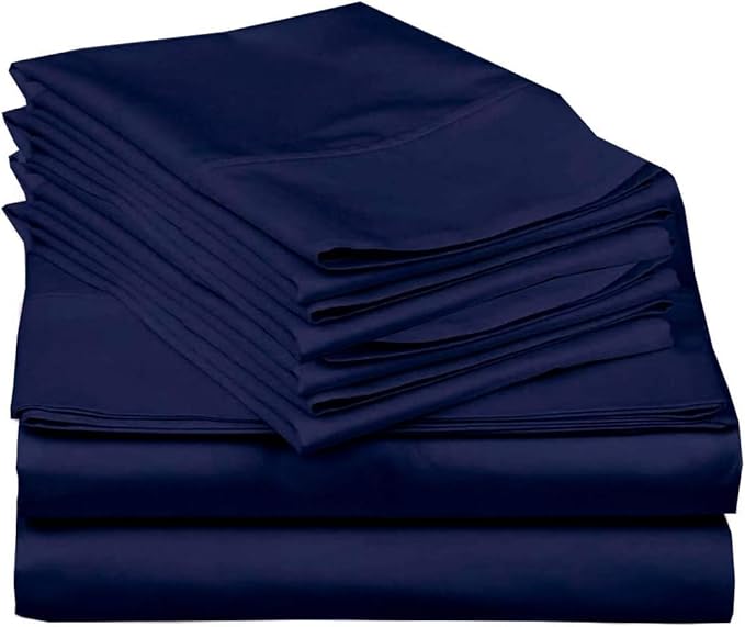 Mattress-Homes Ultra-Soft Breathable, Hotel Luxury Collection, Split King Size 7 Piece Crisp Sheet Set, 100% Egyptian Cotton, Extra Deep Pocket Upto 21", Machine Washable Sheets in Navy Blue Solid