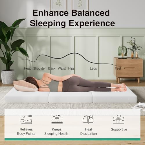 Novilla Foldable Mattress Topper, Twin Size Comfort Foam Trifold Mattress with Cloud Design Cover, 4 Inch Folding Mattress for Back Pain Relief, Suitable for Camping, RV Travel, 75"x39"x4"