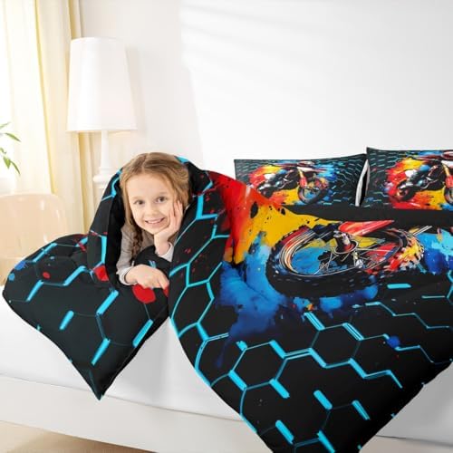 Feelyou Racing Motocross Rider Kids Bedding Set Boys Girls Queen Size