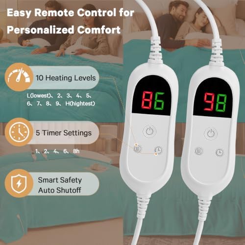 Heated Electric Blanket King Size, Dual Control, 90" x 100", Teal