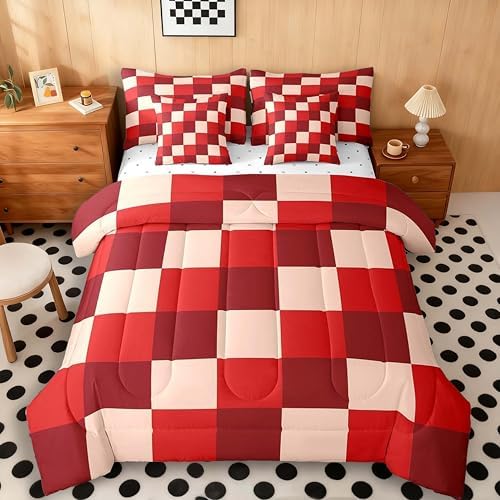 jejeloiu Red Comforter Set with Sheets 7 Piece Twin Size