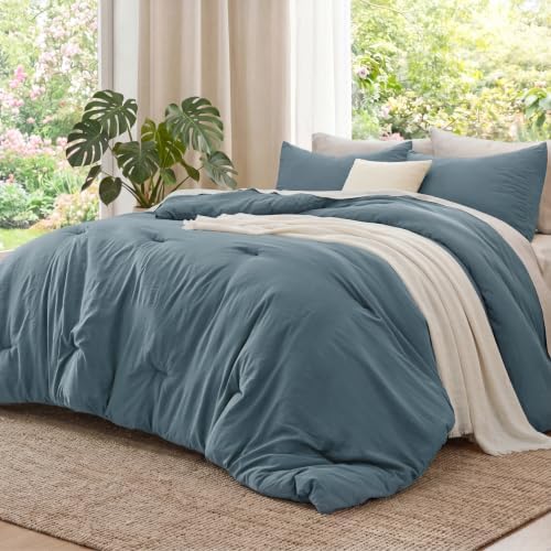 Bedsure Twin/Twin XL Comforter Prewashed Bedding 2Pcs Slate Blue 68"x88"